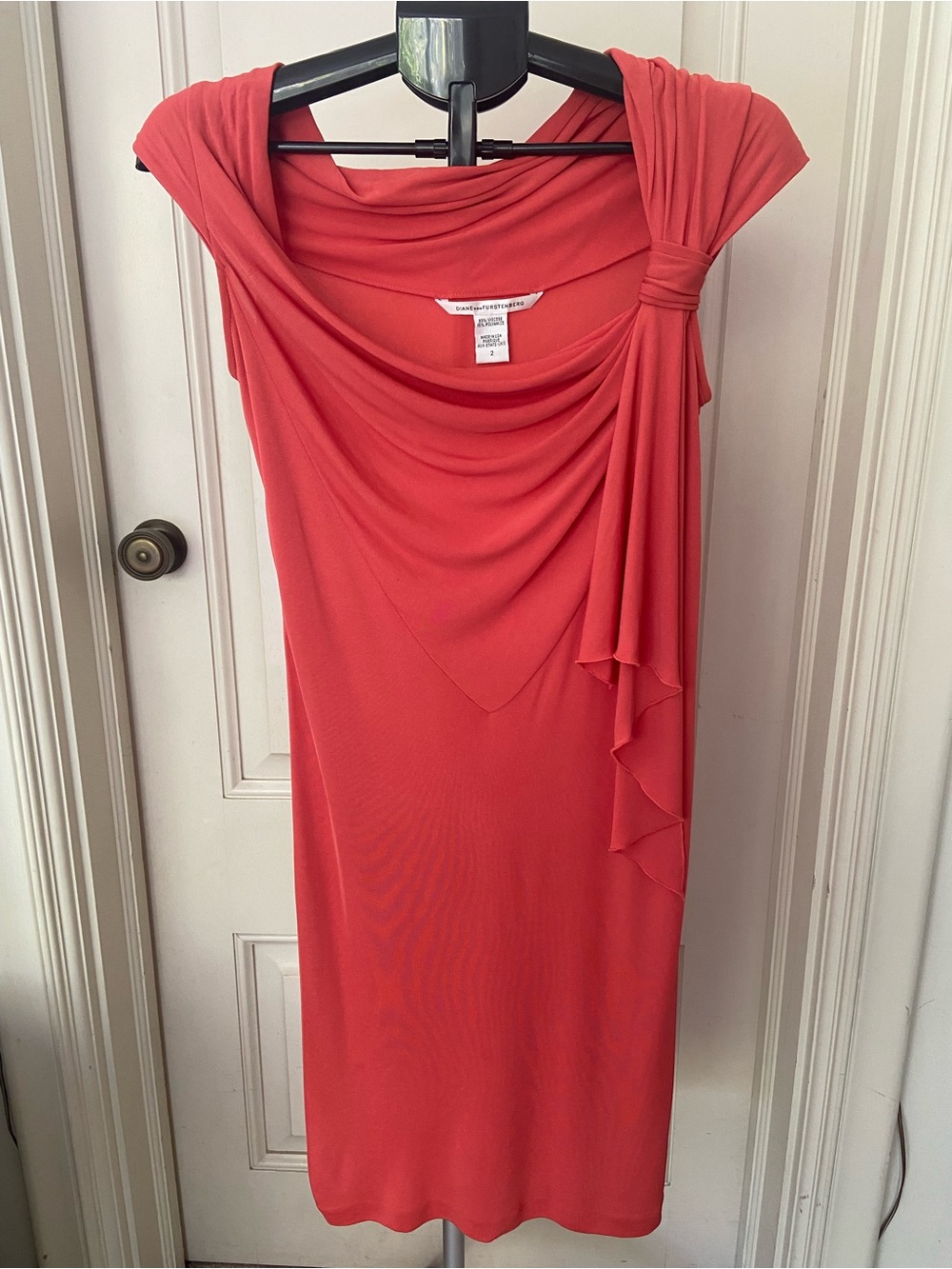 DVF Diane Von Furstenberg Feels like 4 Coral Draped Midi Dress